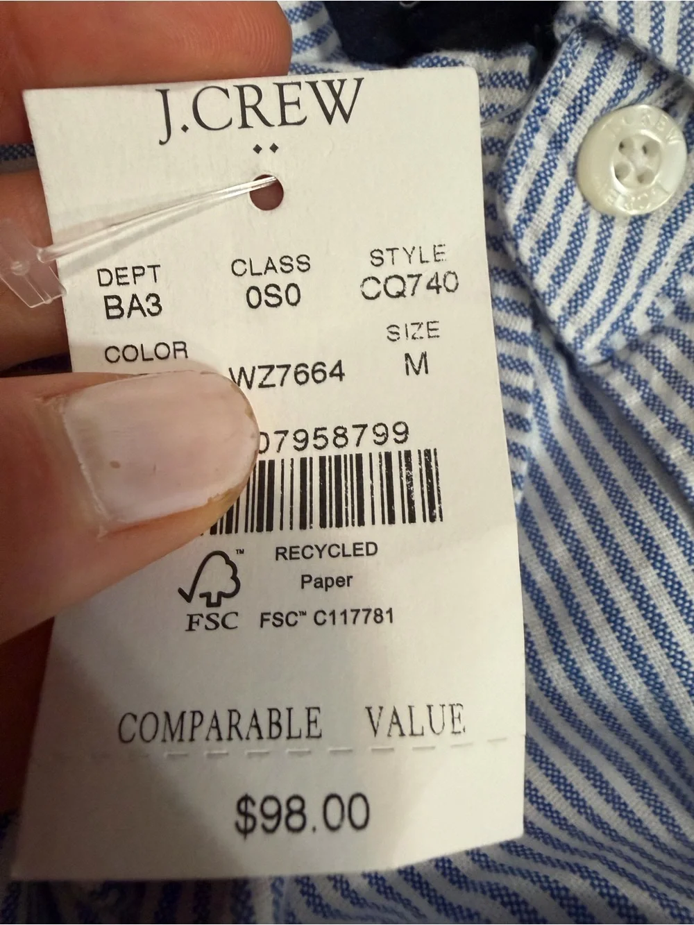 J crew bright Baltic blue stripe Slim-fit Everyday oxford shirt